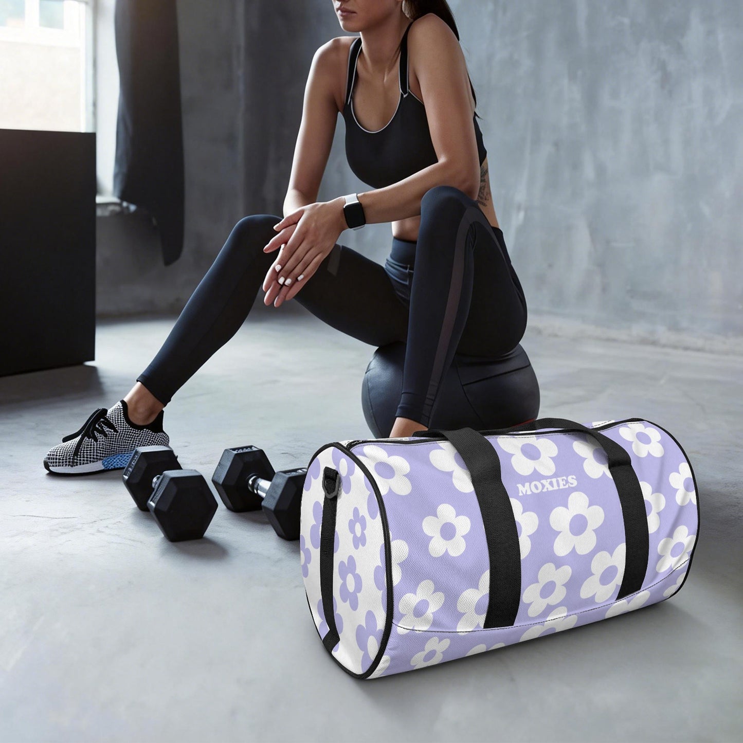 Purple + White Moxies Flower Duffel