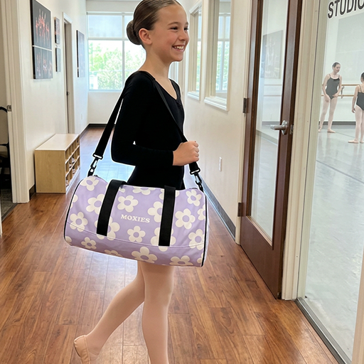 Purple + White Moxies Flower Duffel